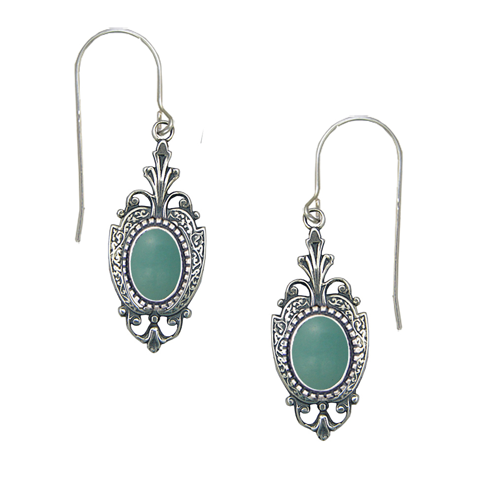 Sterling Silver Victorian Drop Dangle Earrings With Aventurine